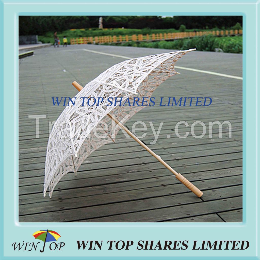 Chinese wood embroidery beige cotton umbrella
