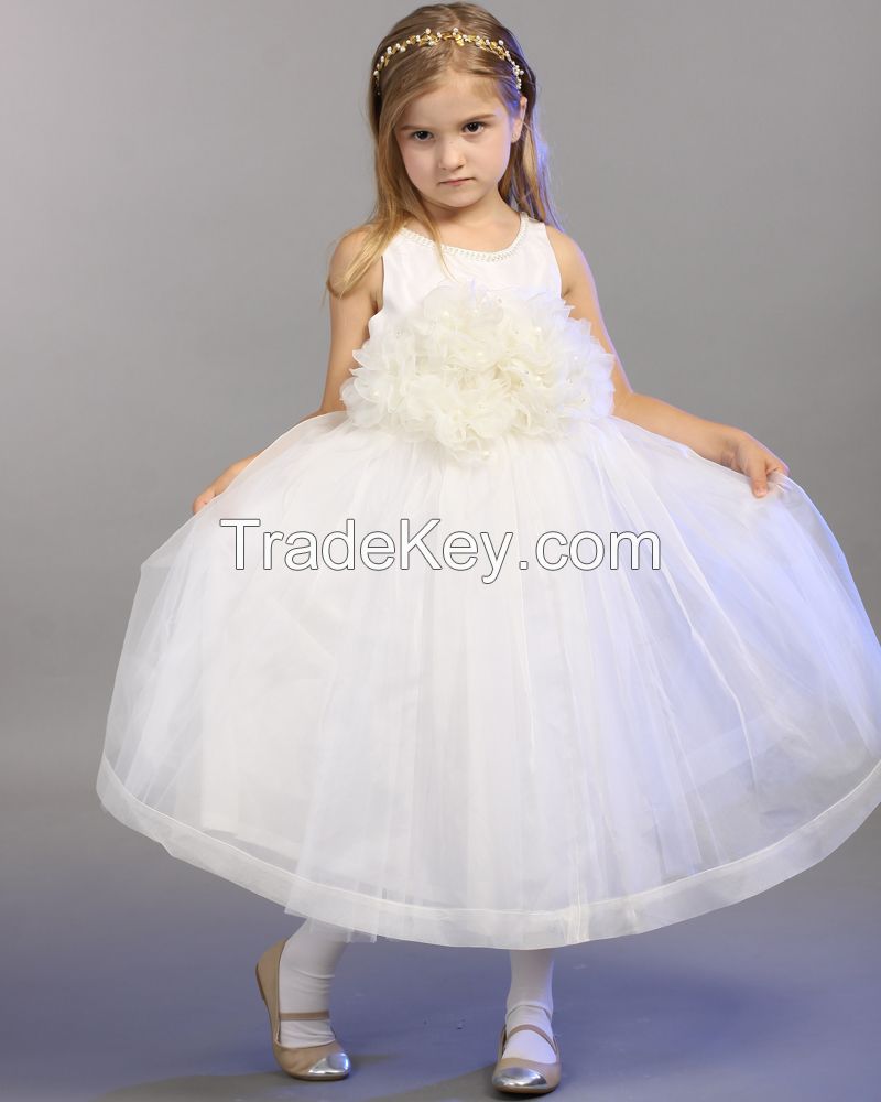 Fashion Girls White Flower girls dress 1pcs drop shippi