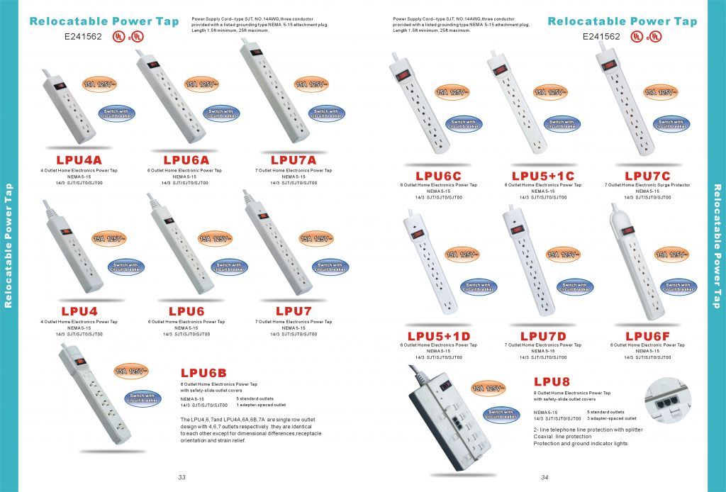 Adapter tap, Power adapter , Power bar, power shtrp, UL/CUL