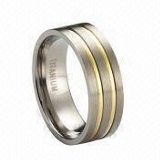 Satin-finished Wedding Ring with Two Gold Plated Bands, Made of Titani