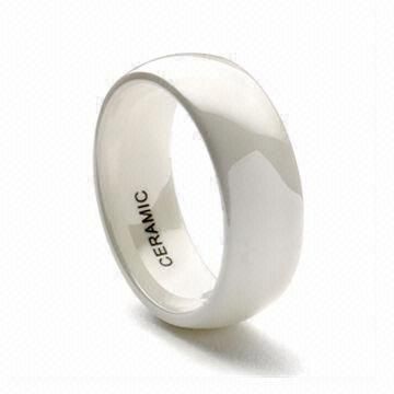 Ceramic ring, white color in polished shiny