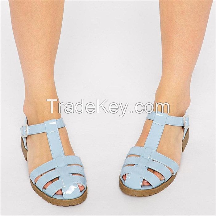 2016 Women Pu Piping Flat Sandals in Blue [JGB050503]