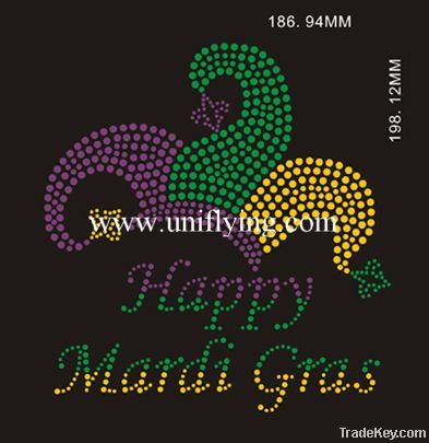 happy mardi gras design in rhinestone