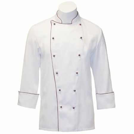 OEM Traditional White Twill w/Burgundy/Sleeve Pocket Chef coat/chefs wear