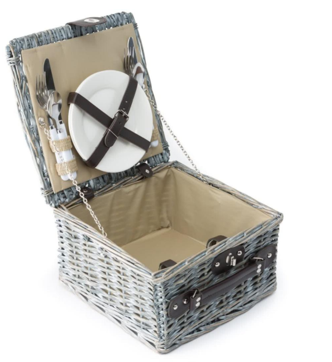 Cheap Wholesale Square White 2 Person Wicker Picnic Basket Hamper