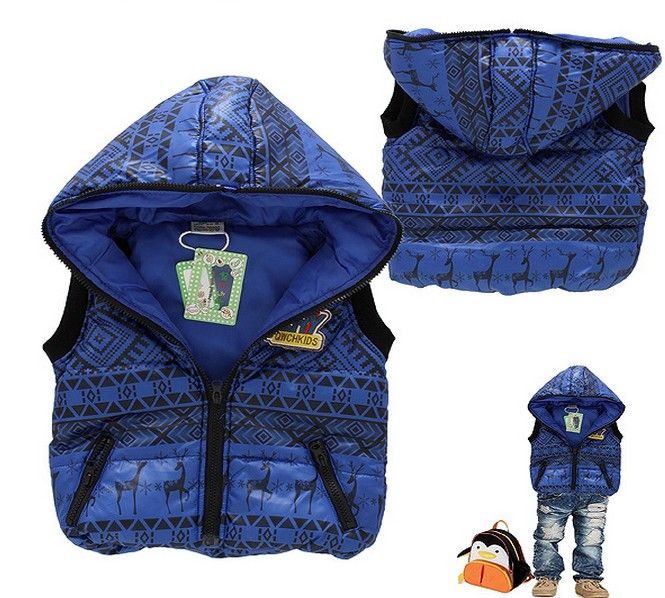 2014 New Winter Clothes for Kids Children Down Vest Geometry Print Warm Clothes Korean Style