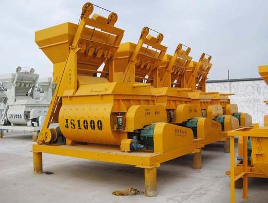 1000L JS1000 twin shaft concrete mixer with bucket