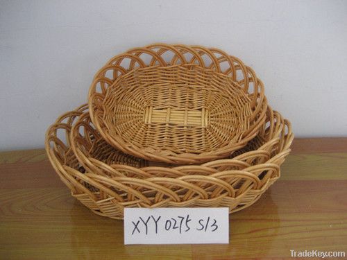 3 pcs round wicker willow tray