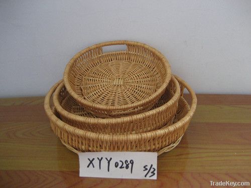 3 pcs round wicker willow tray