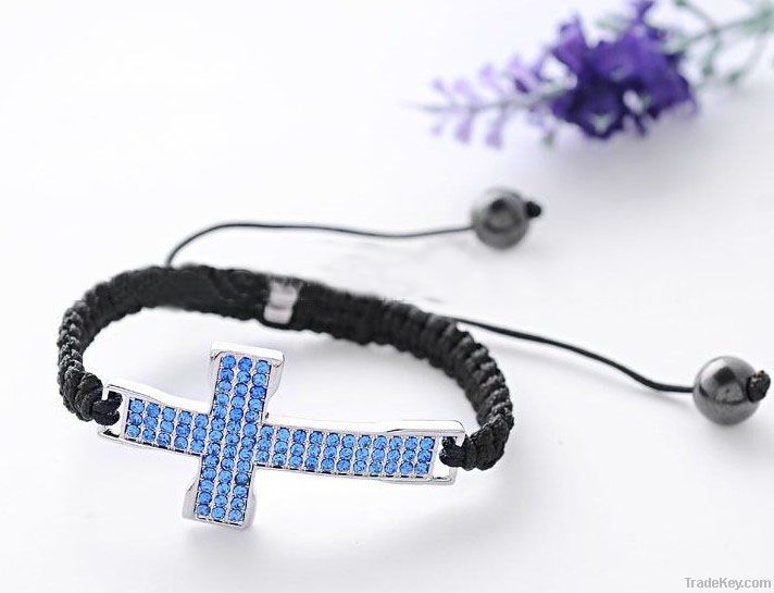 2012 latest fashion shamballa alloy rhinestone cross bracelets