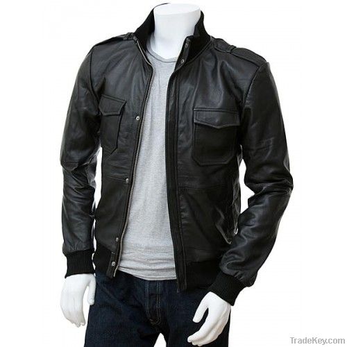 Men&#039;s Black Leather Bomber Jacket Belgrade