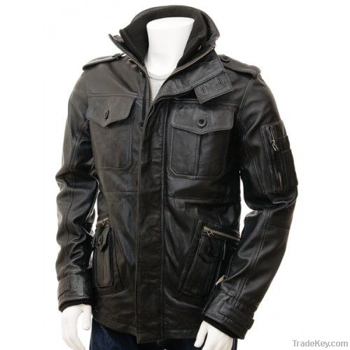 Mens Black Leather Jacket Cagliari