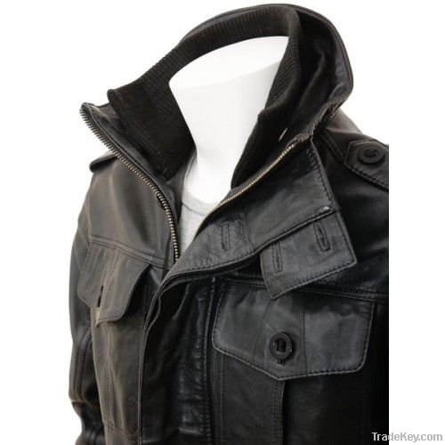 Mens Black Leather Jacket Cagliari