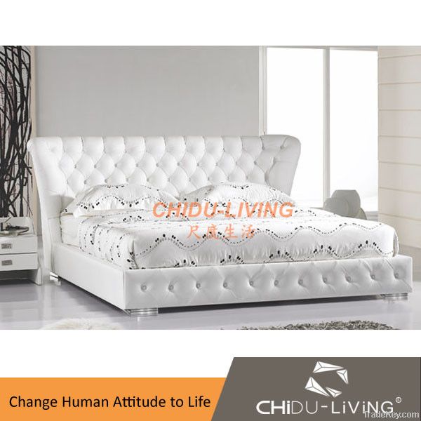 white modern leather beds with crystal, upholstery bed crystal, contem