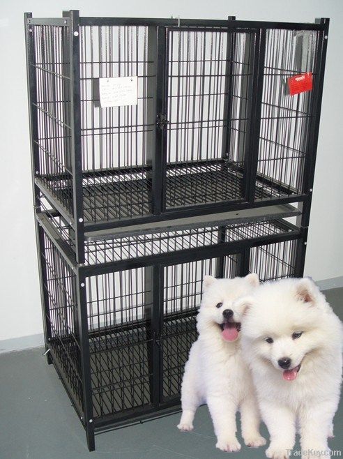 Metal folding dog cage with wheels