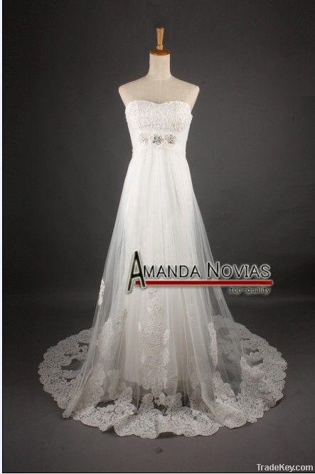 2013 new arrival sheath tulle lace applique beautiful wedding dress