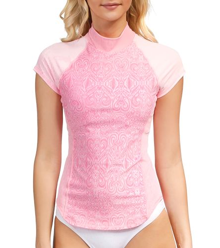 High Quality UV50+ Women's Aqua Zen Rose S/S Rashguard With Shelf Bra