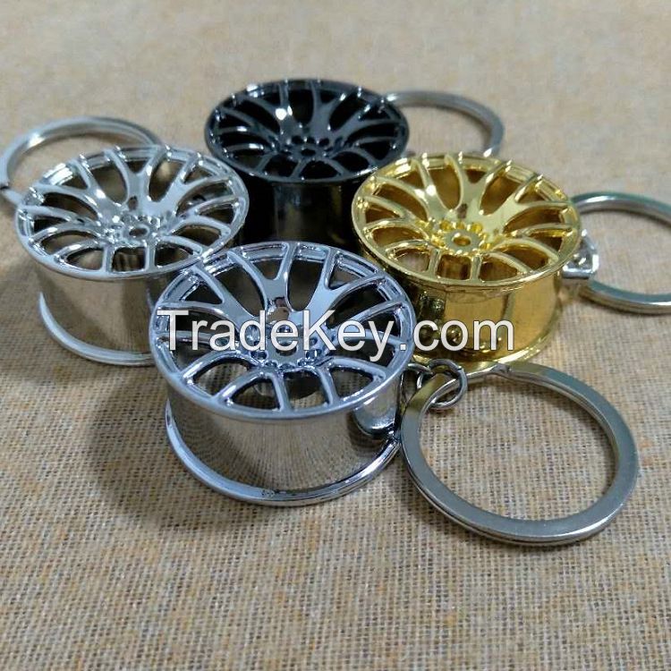Hot Sale New Design Cool Luxury metal Keychain Car Key Chain Key Ring, Creative Wheel Hub Chain For Man Women Gift   
