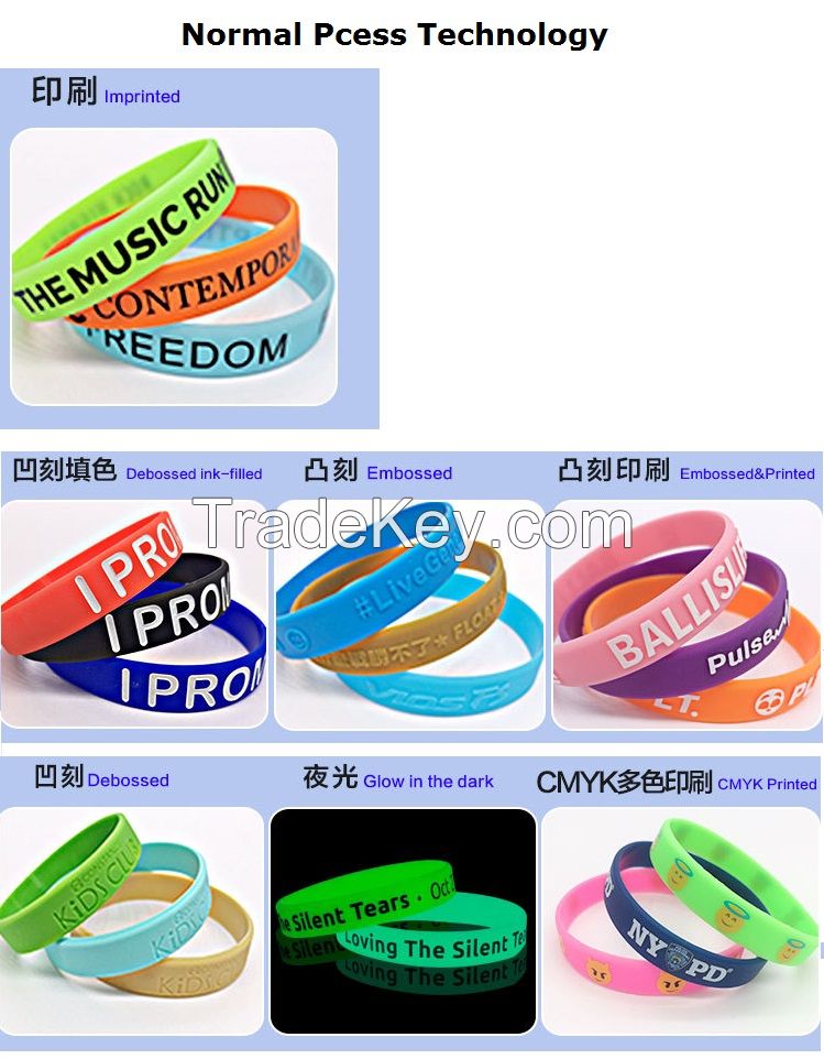Custom Silk screen heat transfer printing logo silicon wristband rubber bracelet        