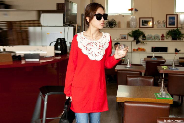 Free shipping lantern sleeve slim sweater medium-long sweater