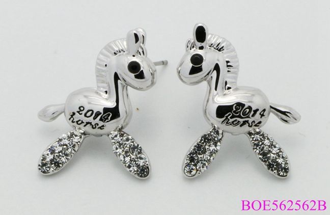 White Gold Plating Cute Horse Stud Earrings for Young Lady