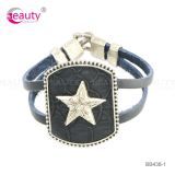 Alloy Lucky Star Classic Black Cow Leather Bracelet Jewelry