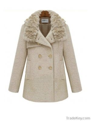 Wholesale Slim Fit Simple Rabbit Fur Collar Coat