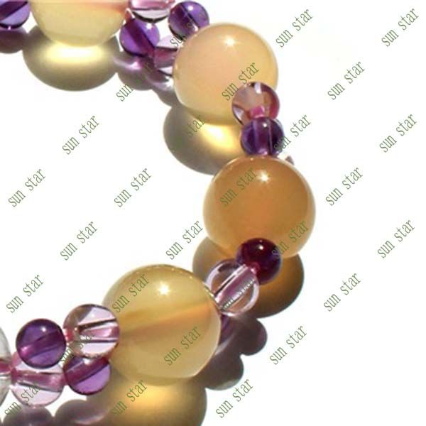 12mm, 6mm, 4mm round bead calcedony, crystal, amethyst bracelet