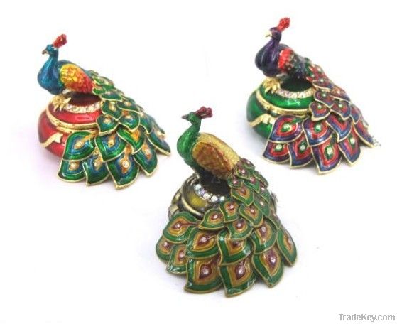 Fashion Metal Animal Trinket Boxes---Peacock(QF555)