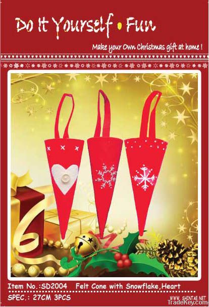 DIY CHRISTMAS CORNET DECORATION, 16CM, 3PCS/SET PACKED IN POLYBAG