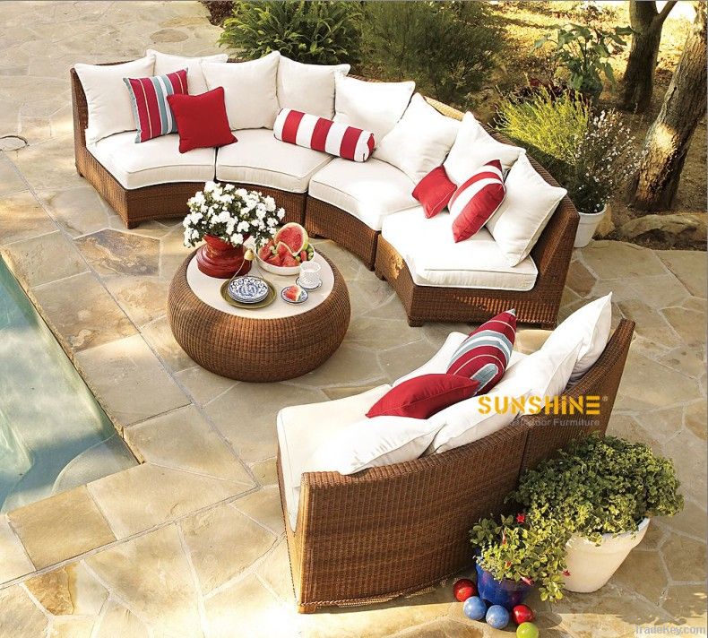 hotasale round garden wicker rattan sectional sofa