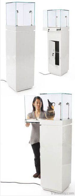 Museum Showcase Features a Tempered Glass Top & White Gloss Stand