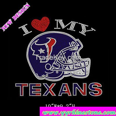 Soccer Bullhead Texas Hot Fix Transfers Texans Helmet Rhinestones Iron on