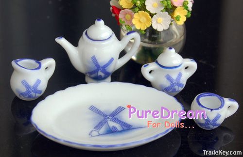 Miniature Porcelain Dinnerware Tea Pot Set1:12 Dollhouse DC002