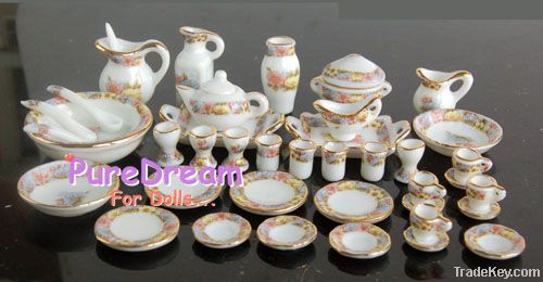 1/12 Dollhouse Miniature Dining Ware Porcelain Tea Set Dish Cup Plate