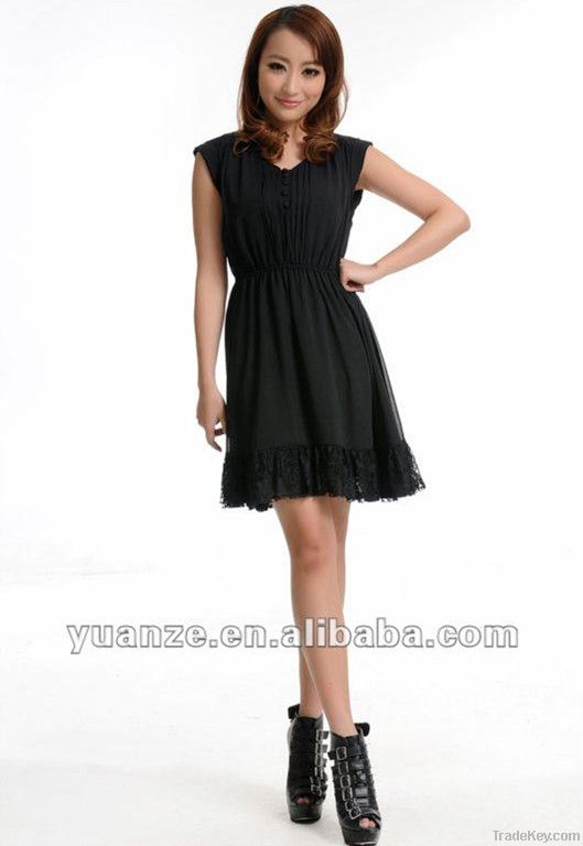 2012ladies casual cap sleeve elastic waist ruffled dress