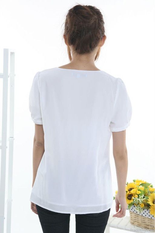 2012short sleeve scoop neckline ruffled fashion blouse