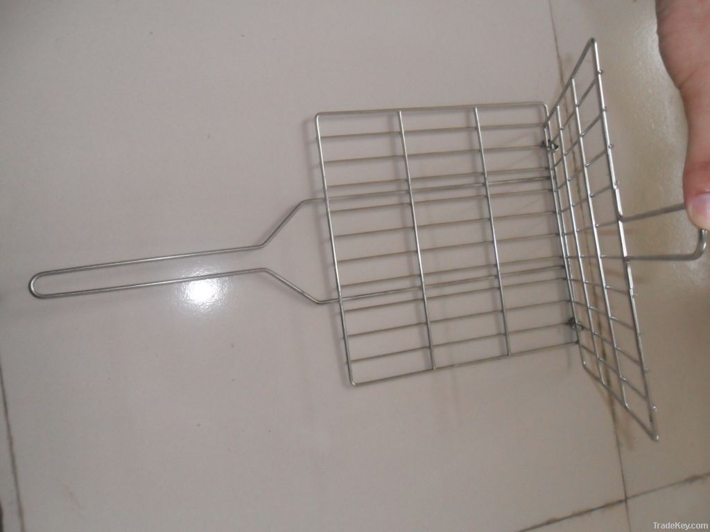 wire folding bbq roasting grid with handle