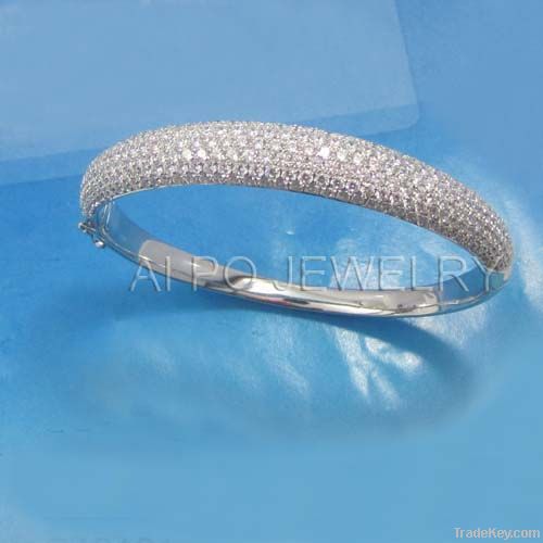 SILVER 925 BANGLE WITH CZ BY HAND MICRO PAVE SETTING