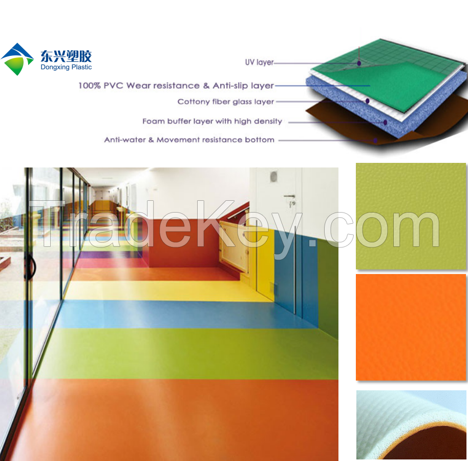 Resilient colorful PVC vinyl commercial flooring