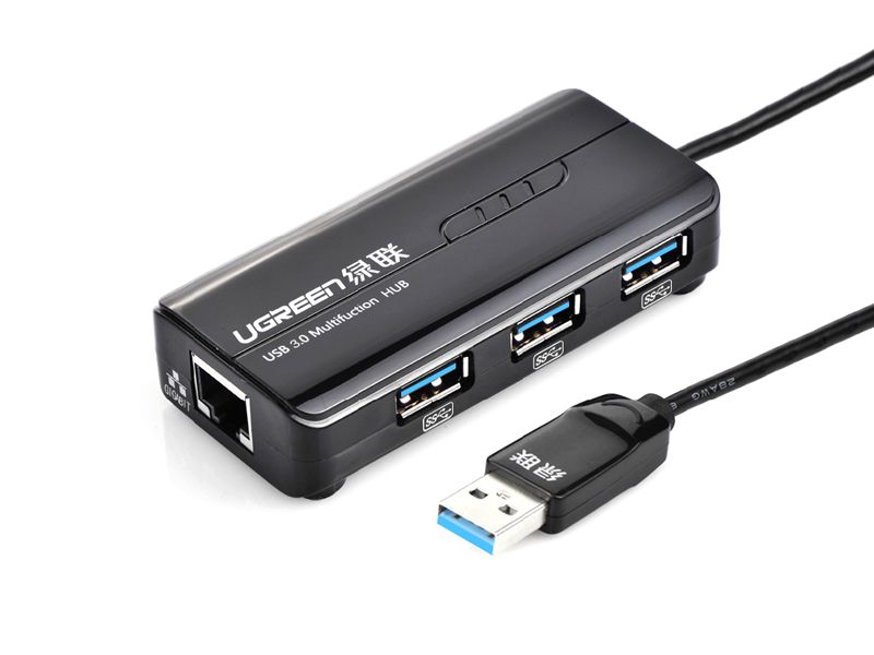 GREEN 20265 3 Ports USB 3.0 Hub with USB 3.0 Gigabit 10/100/1000Mbps Ethernet Network 