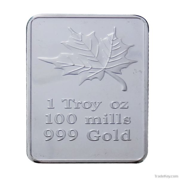 1 TROY OZ .999 SILVER CLAD MAPLE LEAF BAR