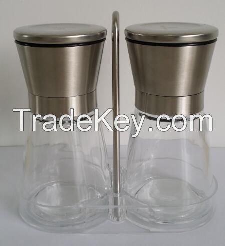 Low moq manual glass pepper and salt mill set