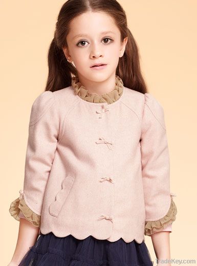 Girls&#039; woolen cute coats with high collar, hottest selling