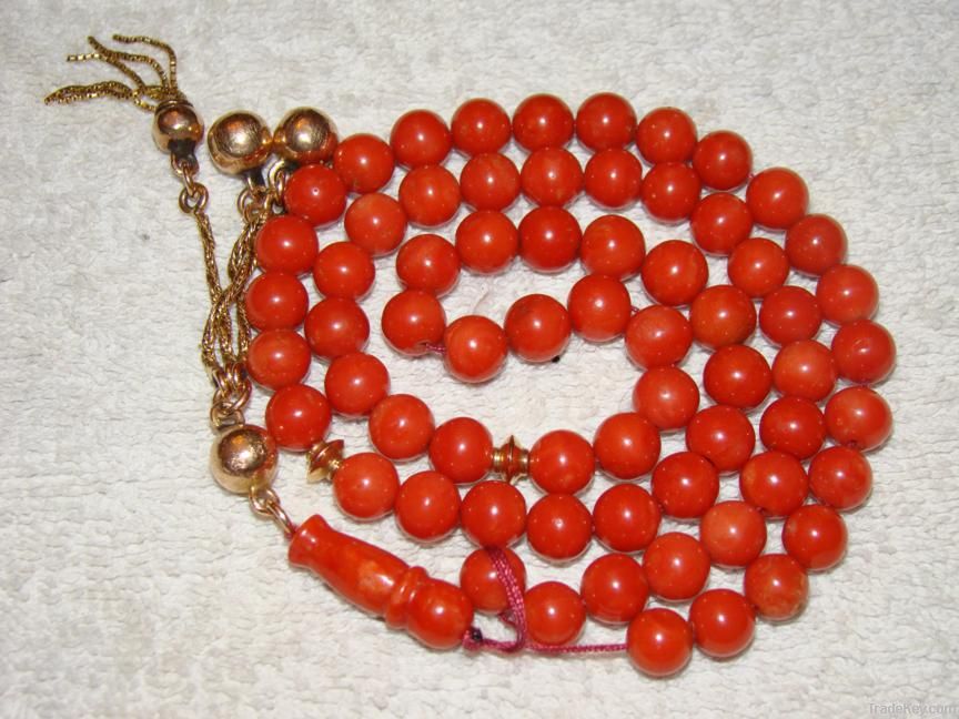 Old amber, Coral, Ivory necklaces and beads