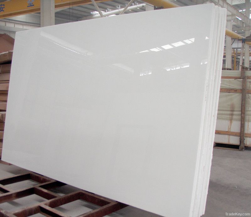 pure white crystallized glass stone slab