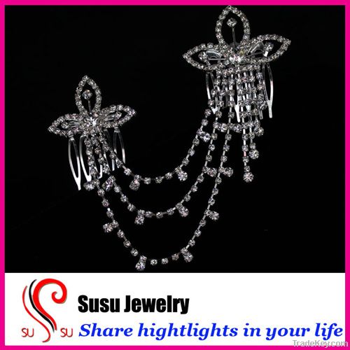 New arrival 2012 hair accessary rhinestone both tip hair comb