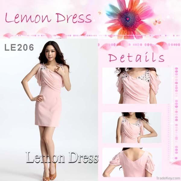 Sleeveless or Cap sleeve Pink Mini Length Club Cocktail Dress