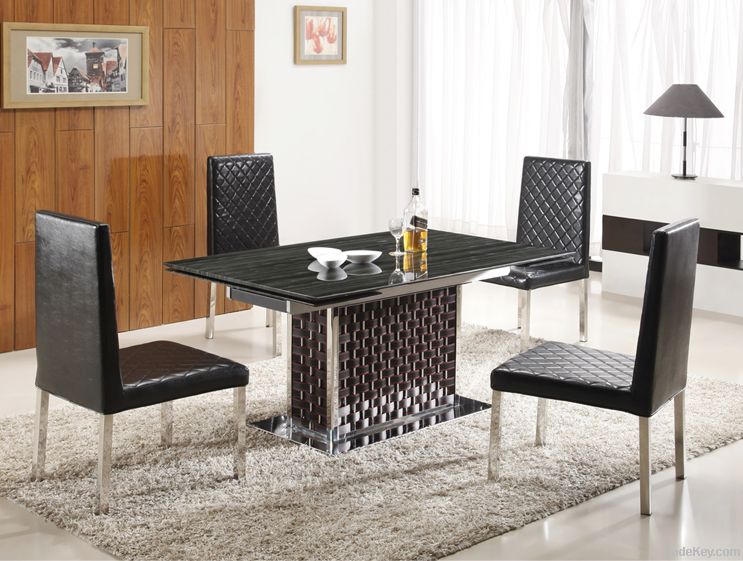 Stainless Steel Marble Top Extendable Dining Table