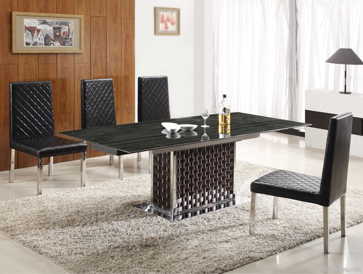 Stainless Steel Marble Top Extendable Dining Table